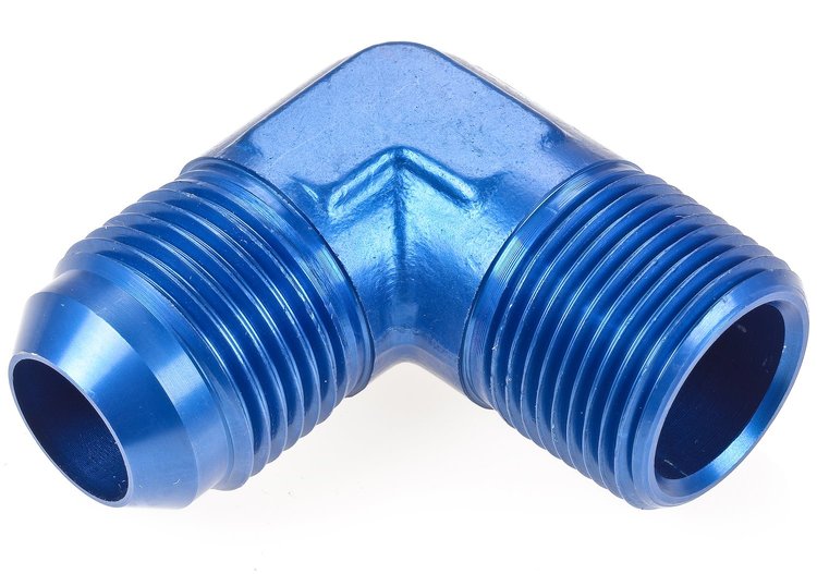 AN to NPT 90-Degree Adapter Fitting [-12 AN Male to 3/4 in. NPT Male, Blue]