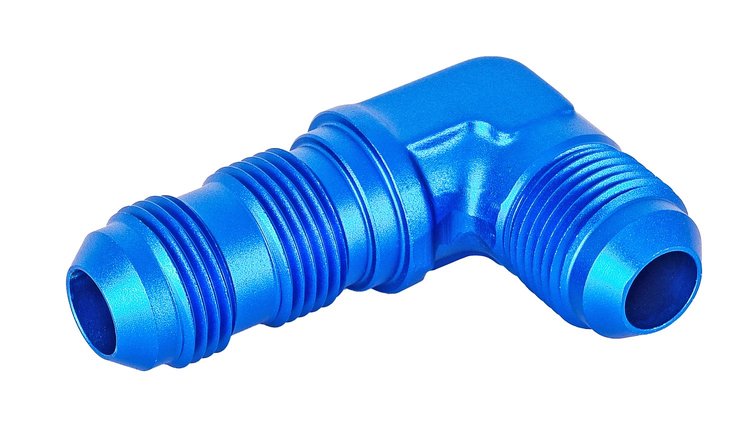 AN to AN 90-Degree Bulkhead Adapter Fitting [-8 AN Male to -8 AN Male, Blue]