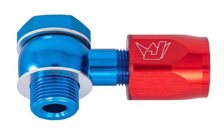 Red & Blue 9/16"-24 Thread to -06AN Banjo Fittings