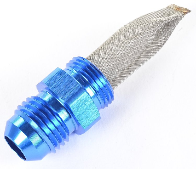 Filtered Carburetor Inlet Fitting for Holley 2-BBL and BG/Demon Carburetors [-6 AN to 9/16 in.-24, Blue]