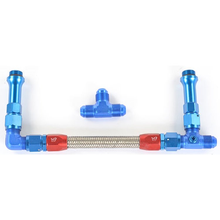 Dual Feed Fuel Line (Fuel Log) Kit for Holley Ultra HP Aluminum 4150 Carburetors [-8 AN, Blue/Red]