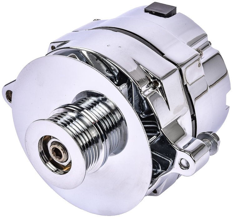Ford 1-Wire Alternator, 100 amp Output with Serpentine Belt Pulley [Chrome Plated Finish]