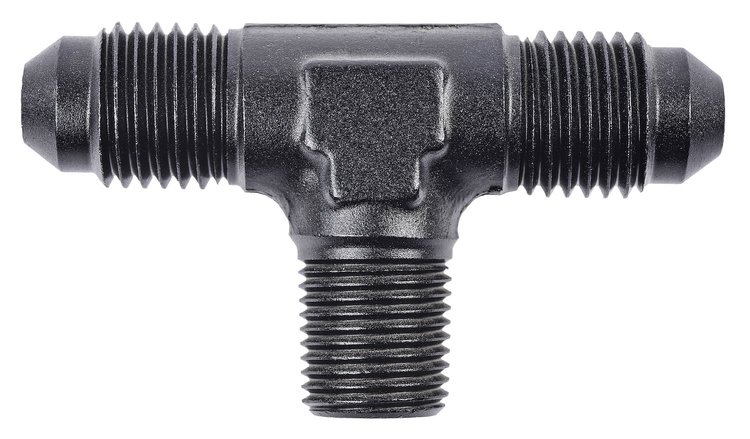 AN to NPT Tee Adapter Fitting [-4 AN Male to -4 AN Male on Run, 1/8 in. NPT Male Center Port, Black]