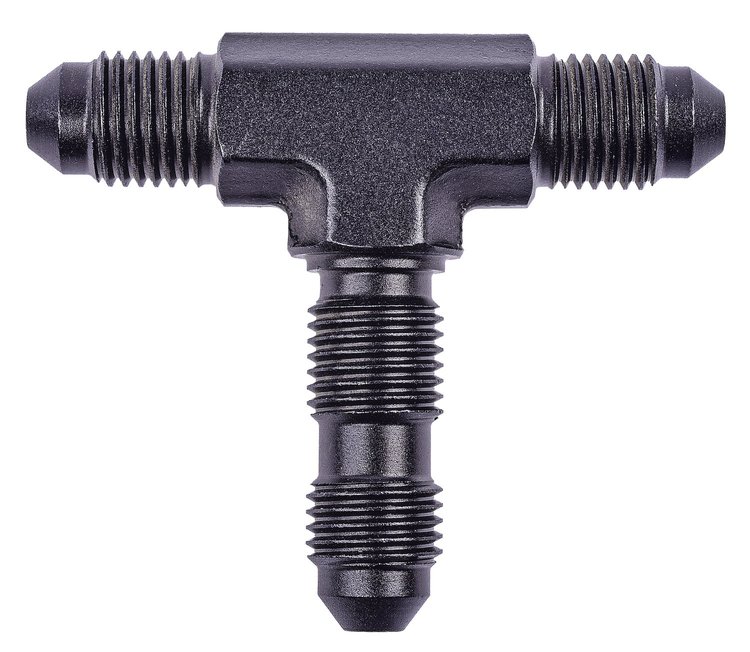 AN to AN Bulkhead Tee Adapter Fitting [-3 AN Male to -3 AN Male Run and -3 AN Male Center Port/Bulkhead, Black]