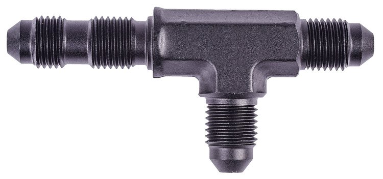 AN to AN Bulkhead Tee Adapter Fitting [-3 AN Male to -3 AN Male Run/Bulkhead and -3 AN Male Center Port, Black]