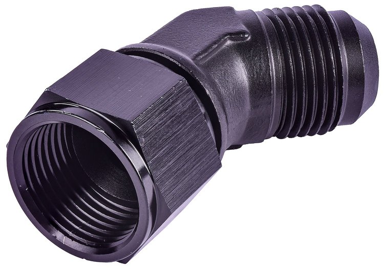AN Female to AN Male 45-Degree Union [-12 AN Female Swivel End to -12 AN Male, Black]