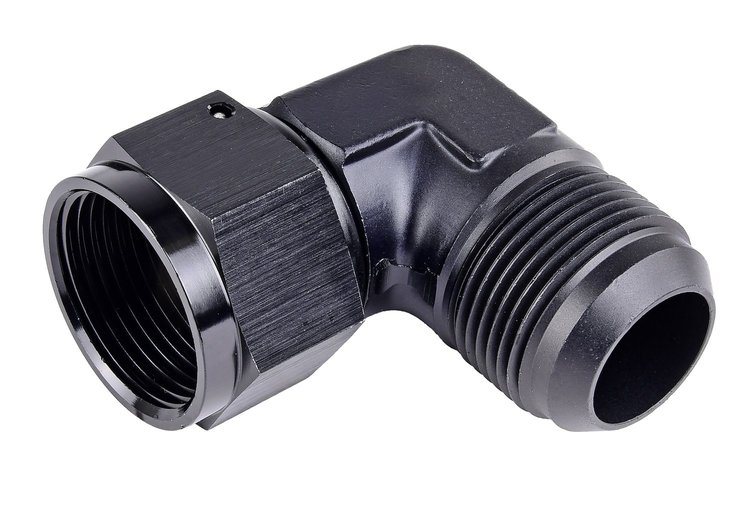 AN Female to AN Male 90-Degree Union [-16 AN Female Swivel End to -16 AN Male, Black]