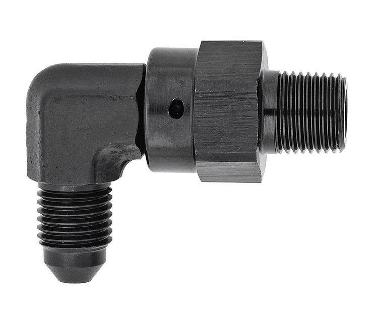 AN to NPT 90-Degree Max Flow Swivel Adapter Fitting [1/8 in. NPT Male to -3 AN Male, Black]
