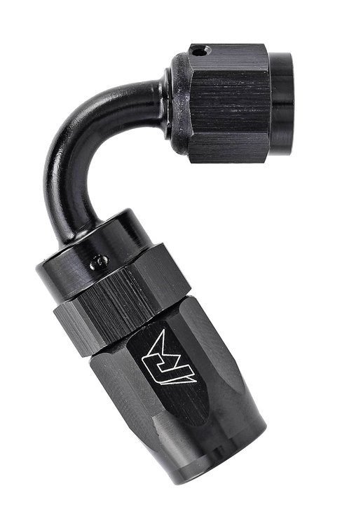 AN 120-Degree Max Flow Swivel Hose End [-4 AN Female to -4 AN Hose, Black]