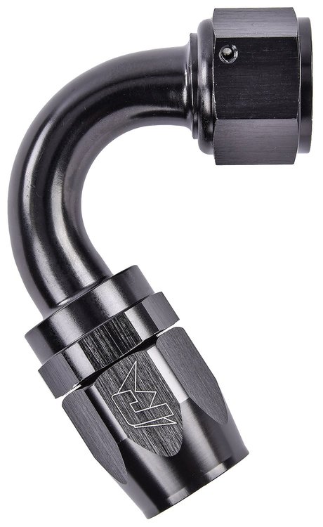 AN 120-Degree Max Flow Swivel Hose End [-16 AN Female to -16 AN Hose, Black]