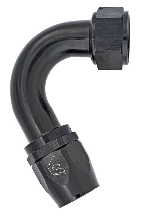 AN 120-Degree Max Flow Swivel Hose End [-20 AN Female to -20 AN Hose, Black]