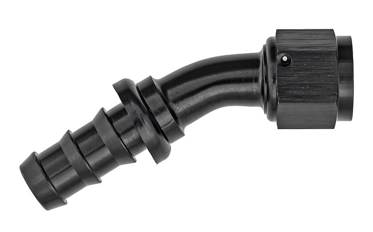AN 30-Degree Push-Loc Hose End [-8 AN Female to Push-Loc Hose, Black]