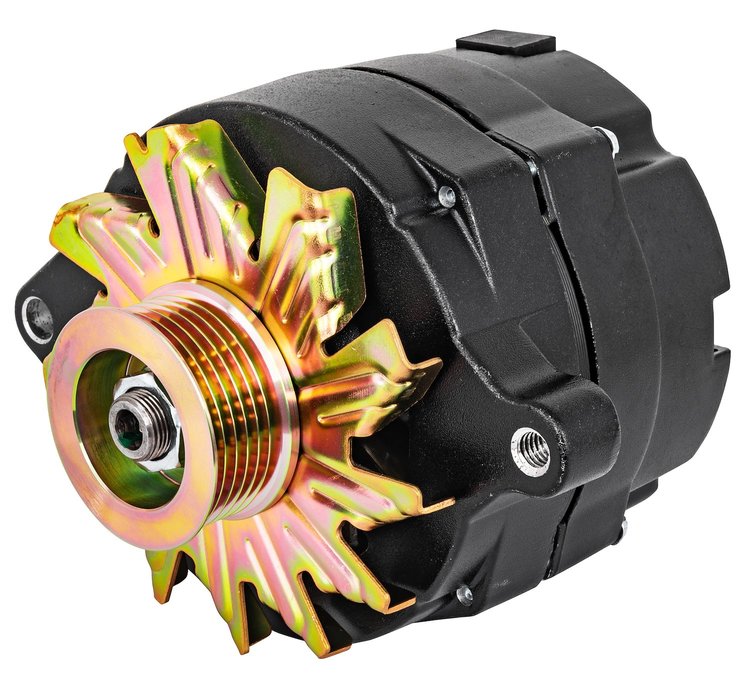 Ford 1-Wire Alternator [100 Amp, Serpentine Belt Pulley, Black Body, Gold Pulley/Fan]