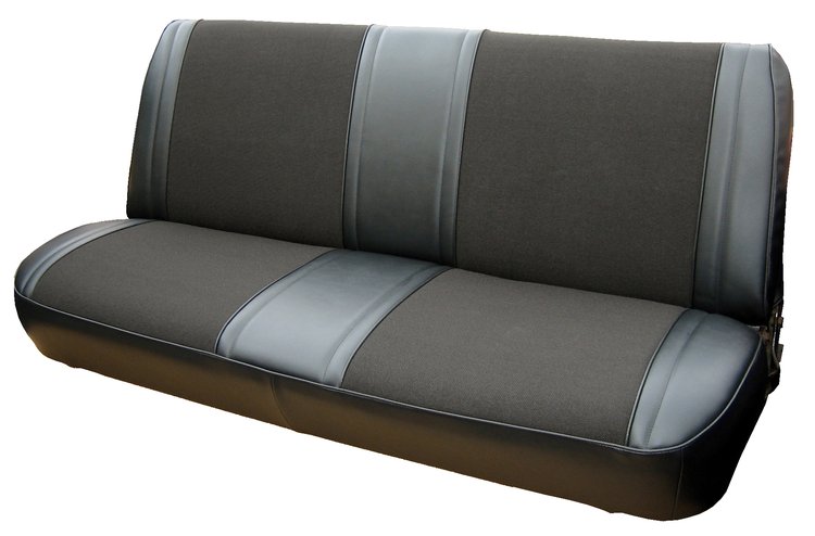 Front Bench Seat Upholstery Kit for 1972-1978 Dodge Truck w/Std. Cab [Black Madrid Vinyl & Black Encore Velour]