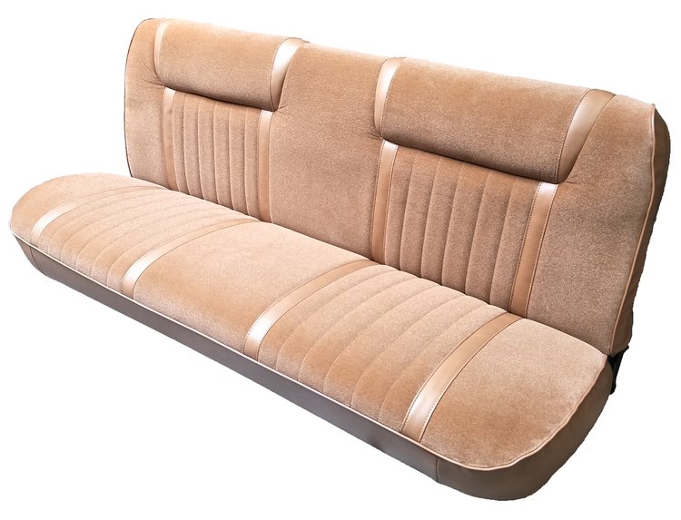 Front Bench Seat Upholstery Kit for 1984-1989 Dodge Truck w/Std. Cab [Palomino Madrid Vinyl & Sandstone Encore Velour]