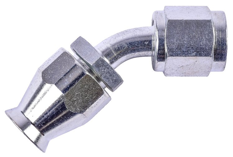 AN 45-Degree PTFE Hose End Fitting [-4 AN Female to -4 AN PTFE Hose, Zinc Plated]