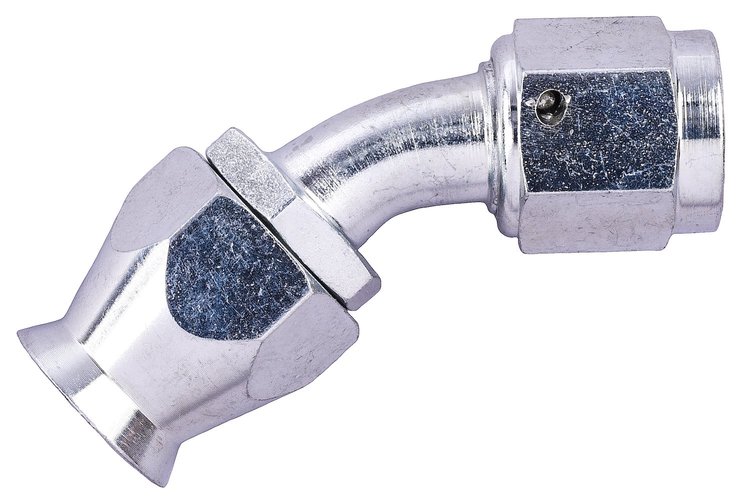 AN 45-Degree PTFE Hose End Fitting [-6 AN Female to -6 AN PTFE Hose, Zinc Plated]
