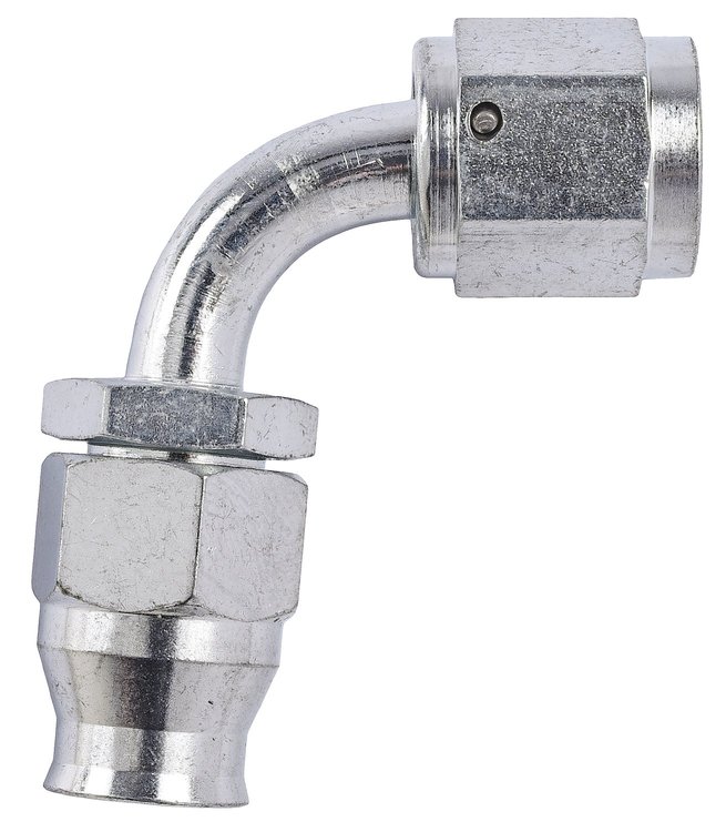 AN 90-Degree PTFE Hose End Fitting [-3 AN Female to -3 AN PTFE Hose, Zinc Plated]