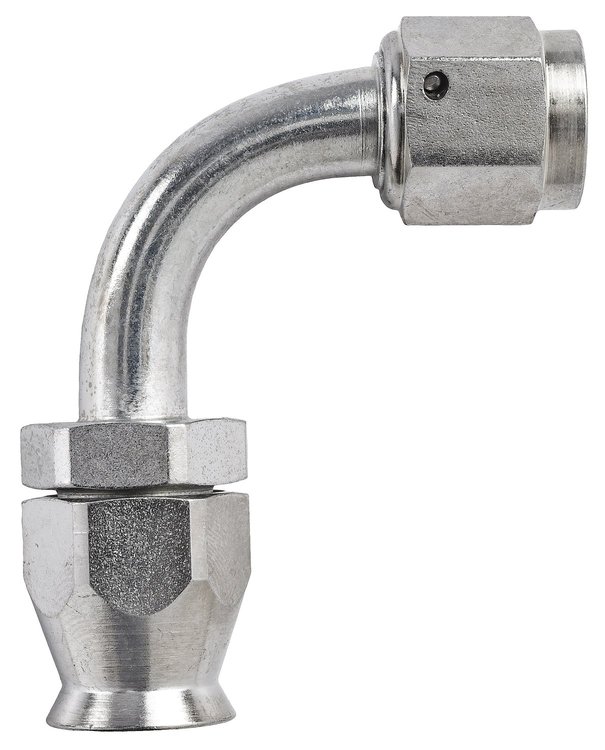 AN 90-Degree PTFE Hose End Fitting [-6 AN Female to -6 AN PTFE Hose, Zinc Plated]