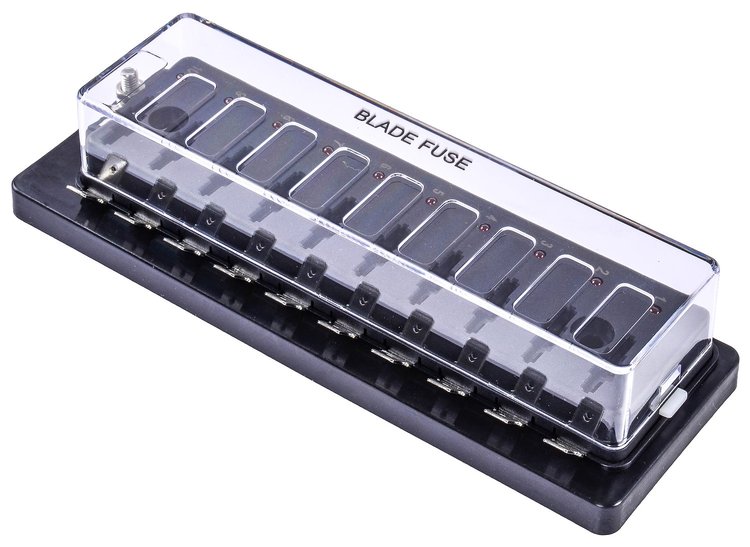 Standard Fuse Block with LED Indicators [10-Pole, Long Design]