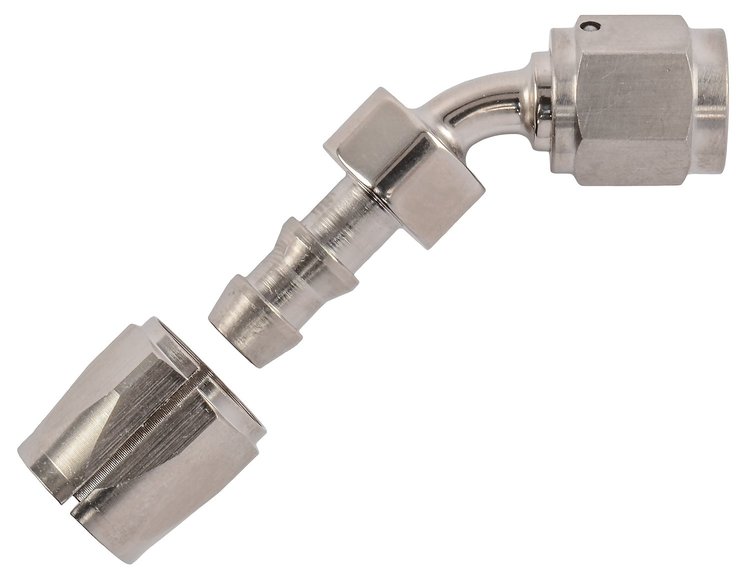 AN 45-Degree Push-Loc Hose End [-4 AN Female Swivel to Push-Loc Hose, Nickel]