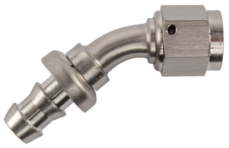 AN 45-Degree Push-Loc Hose End [-6 AN Female Swivel to Push-Loc Hose, Nickel]