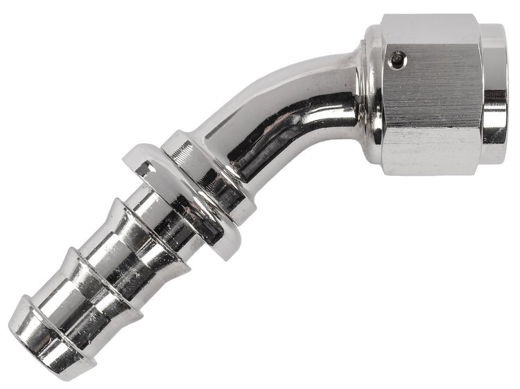 AN 45-Degree Push-Loc Hose End [-10 AN Female Swivel to Push-Loc Hose, Nickel]