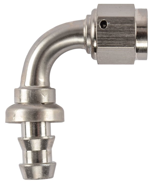 AN 90-Degree Push-Loc Hose End [-6 AN Female Swivel to Push-Loc Hose, Nickel]