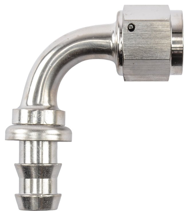AN 90-Degree Push-Loc Hose End [-8 AN Female Swivel to Push-Loc Hose, Nickel]