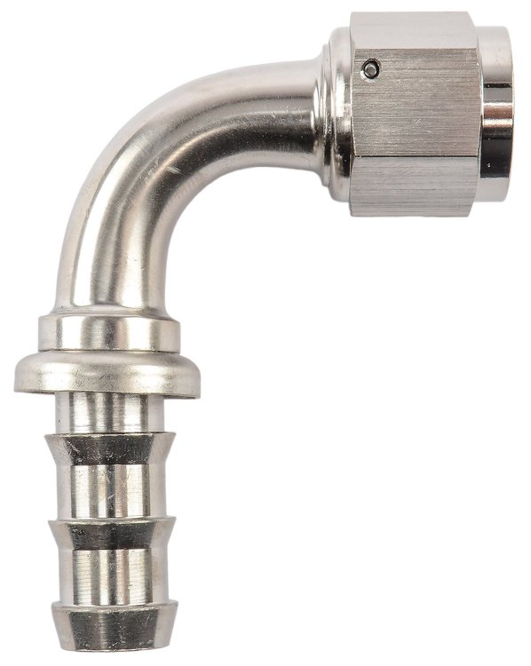 AN 90-Degree Push-Loc Hose End [-10 AN Female Swivel to Push-Loc Hose, Nickel]