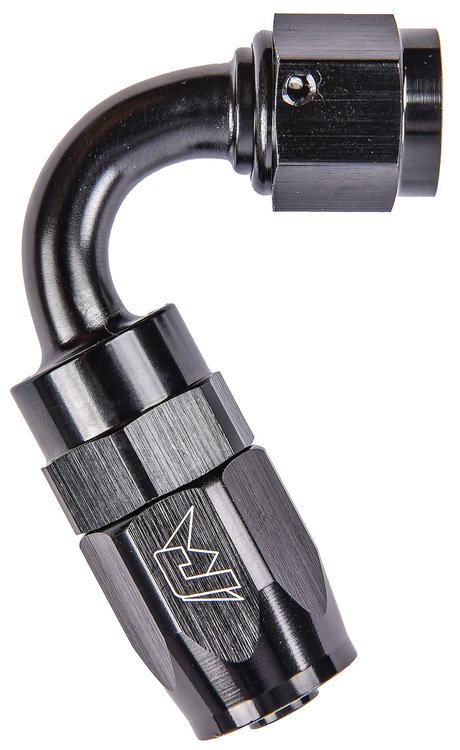 AN 120-Degree Max Flow Swivel Hose End [-6 AN Female to -6 AN Hose, Black]