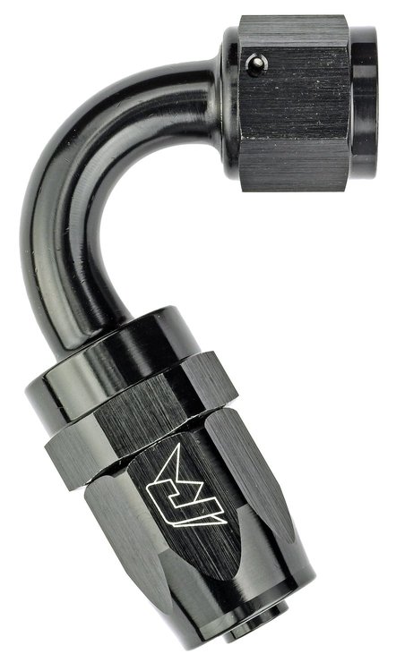 AN 120-Degree Max Flow Swivel Hose End [-8 AN Female to -8 AN Hose, Black]