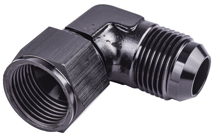 AN Female to AN Male 90-Degree Union [-12 AN Female Swivel End to -12 AN Male, Black]