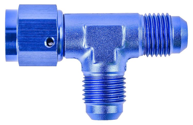 AN to AN Tee Adapter Fitting [-6 AN Female Swivel to -6 AN Male Run, -6 AN Male Center Port, Blue]