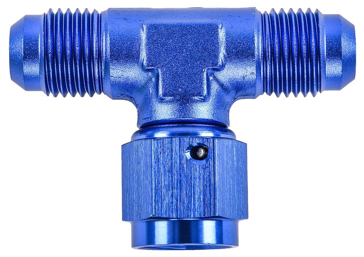 AN to AN Tee Adapter Fitting [-6 AN Male to -6 AN Male Run, -6 AN Female Swivel Center Port, Blue]