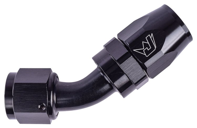AN 45-Degree Max Flow Swivel Hose End [-10 AN Female to -10 AN Hose, Black]