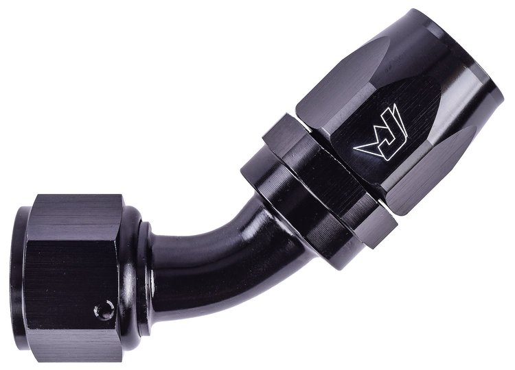 AN 45-Degree Max Flow Swivel Hose End [-12 AN Female to -12 AN Hose, Black]
