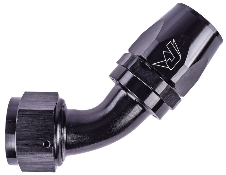 AN 45-Degree Max Flow Swivel Hose End [-16 AN Female to -16 AN Hose, Black]