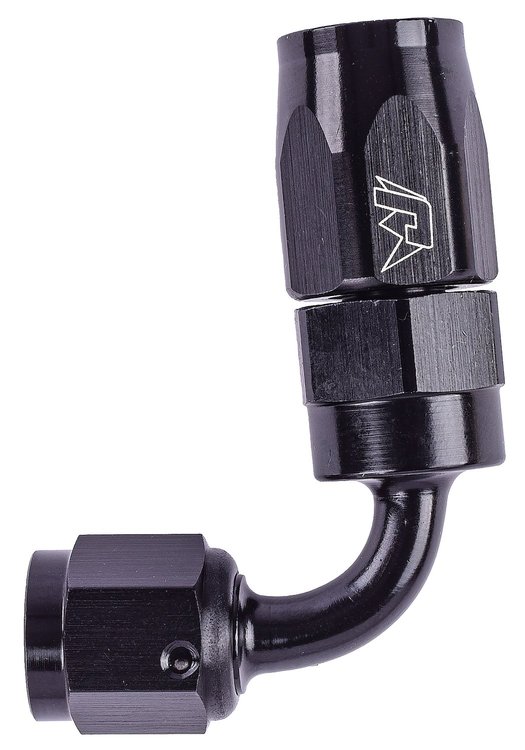AN 90-Degree Max Flow Swivel Hose End [-4 AN Female to -4 AN Hose, Black]