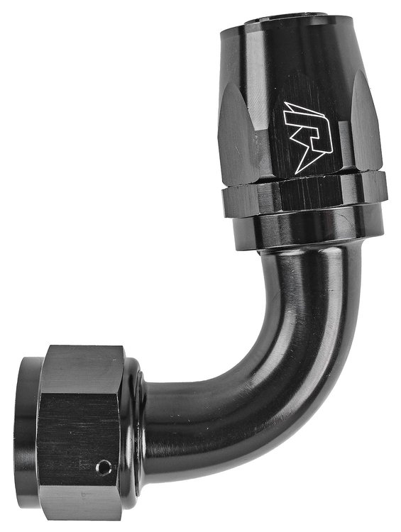 AN 90-Degree Max Flow Swivel Hose End [-16 AN Female to -16 AN Hose, Black]
