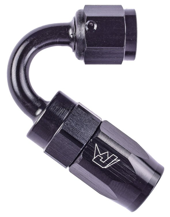 AN 150-Degree Max Flow Swivel Hose End [-4 AN Female to -4 AN Hose, Black]
