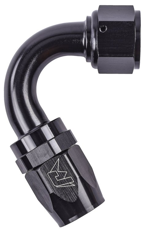 AN 150-Degree Max Flow Swivel Hose End [-12 AN Female to -12 AN Hose, Black]