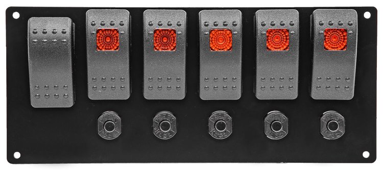 Rocker Switch Panel with Wiring Harness [Momentary Starter Switch and 5 On/Off Switches]