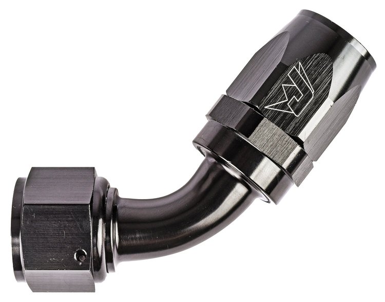 AN 60-Degree Max Flow Swivel Hose End [-12 AN Female to -12 AN Hose, Black]