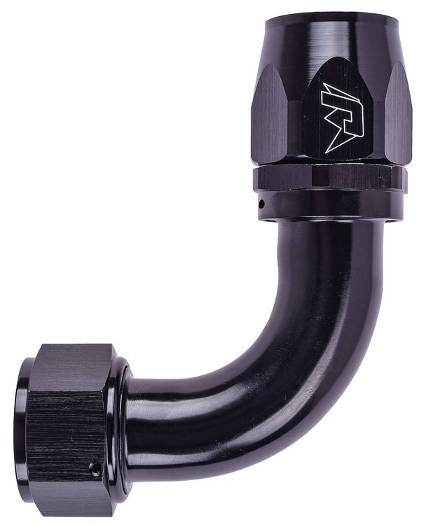 AN 90-Degree Max Flow Swivel Hose End [-20 AN Female to -20 AN Hose, Black]