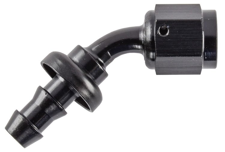 AN 45-Degree Push-Loc Hose End [-4 AN Female Swivel to Push-Loc Hose, Black]
