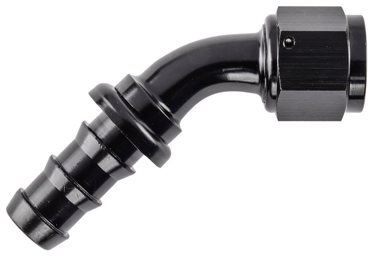 AN 45-Degree Push-Loc Hose End [-10 AN Female Swivel to Push-Loc Hose, Black]