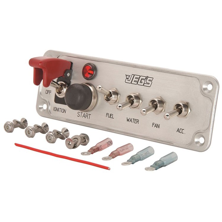 Ignition Switch/Start Button/4-Toggle Panel With Engraved Switch Labels and Epoxy Inlay