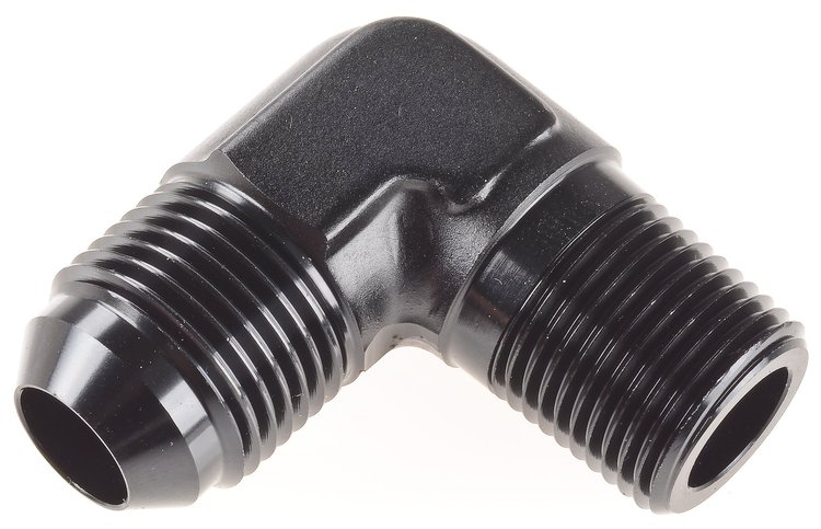 AN to NPT 90-Degree Adapter Fitting [-8 AN Male to 3/8 in. NPT Male, Black]