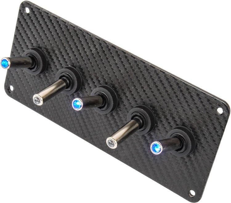 5-Toggle Panel with Blue LED Switches Black Carbon Fiber Vinyl Finish